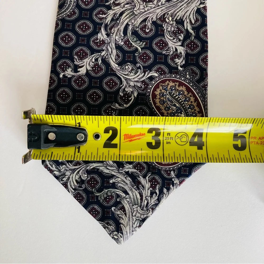 Bundle of 2 Henry Grethel Italian Silk Neck Ties 58” and 56” Paisley Leaf Black